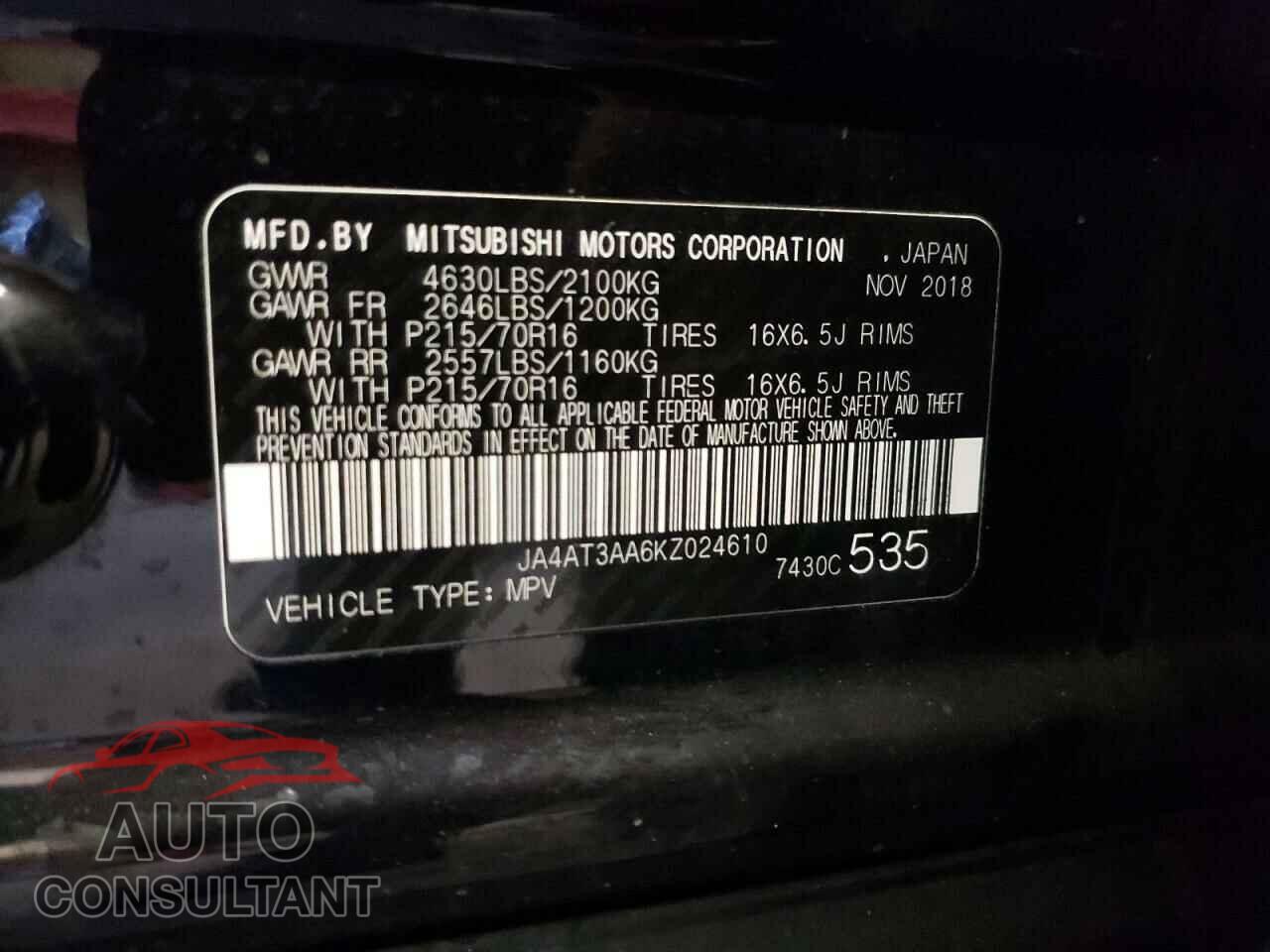 MITSUBISHI ECLIPSE 2019 - JA4AT3AA6KZ024610