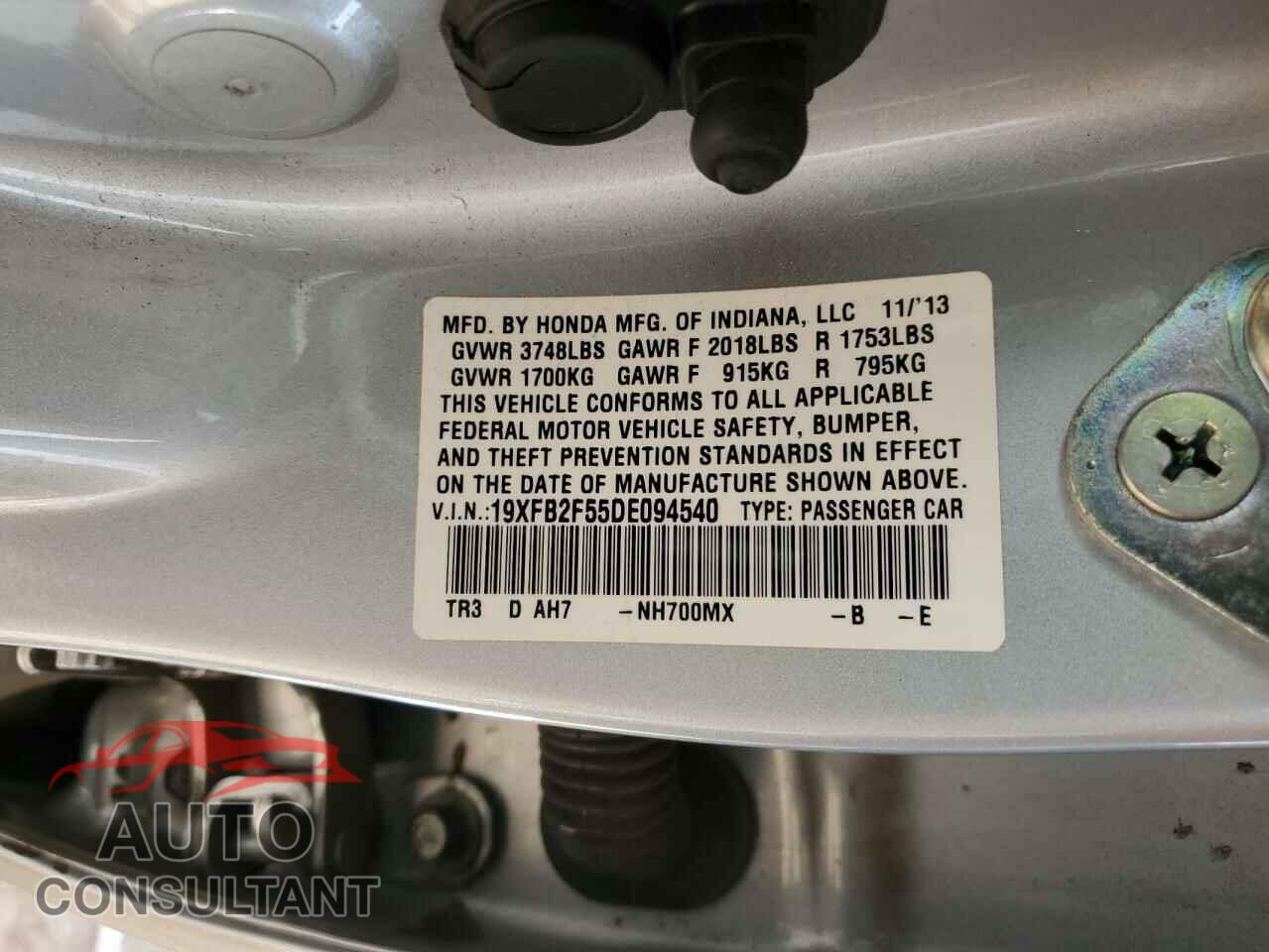HONDA CIVIC 2013 - 19XFB2F55DE094540