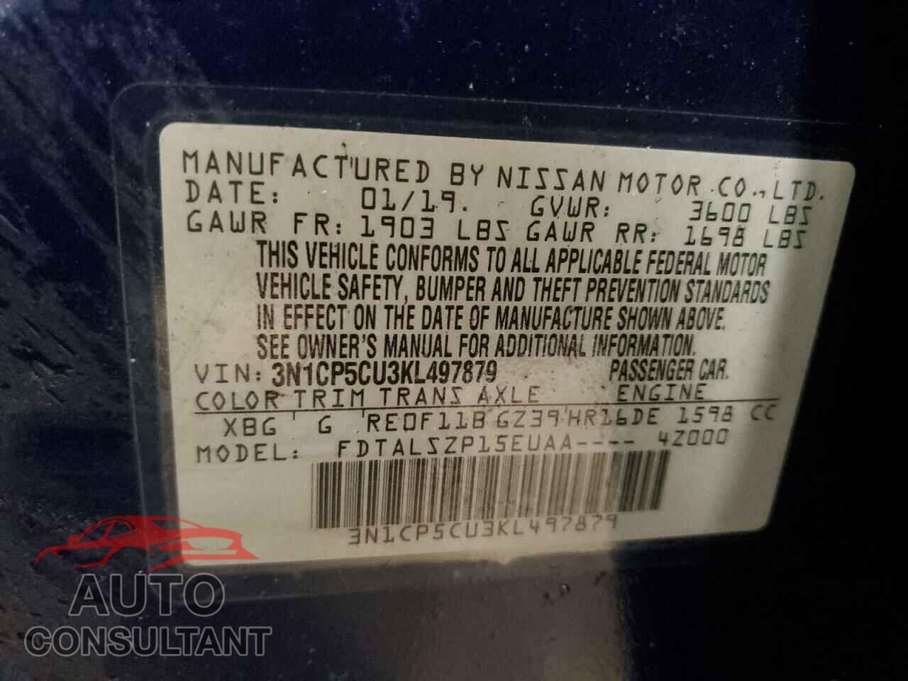 NISSAN KICKS 2019 - 3N1CP5CU3KL497879