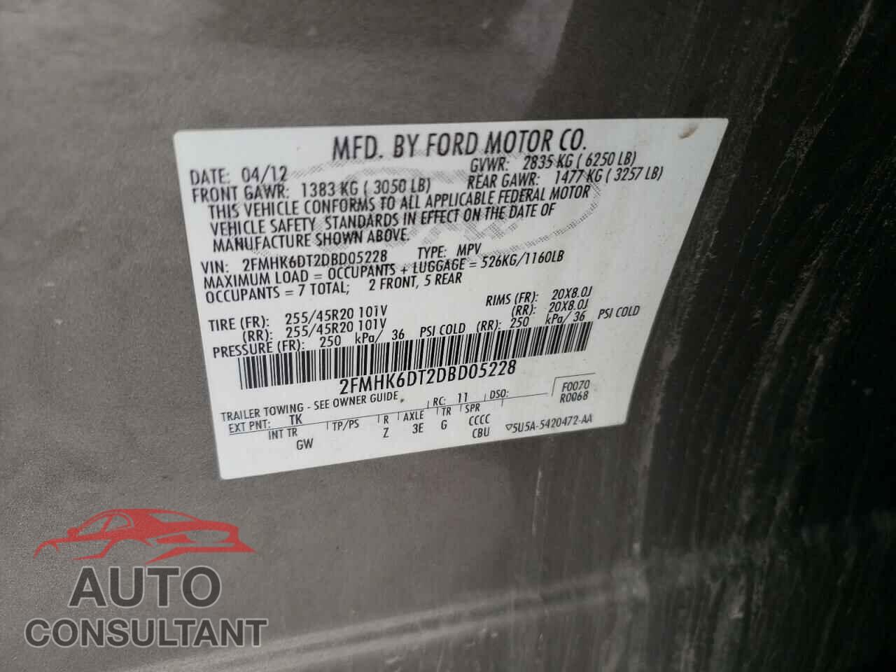 FORD FLEX 2013 - 2FMHK6DT2DBD05228