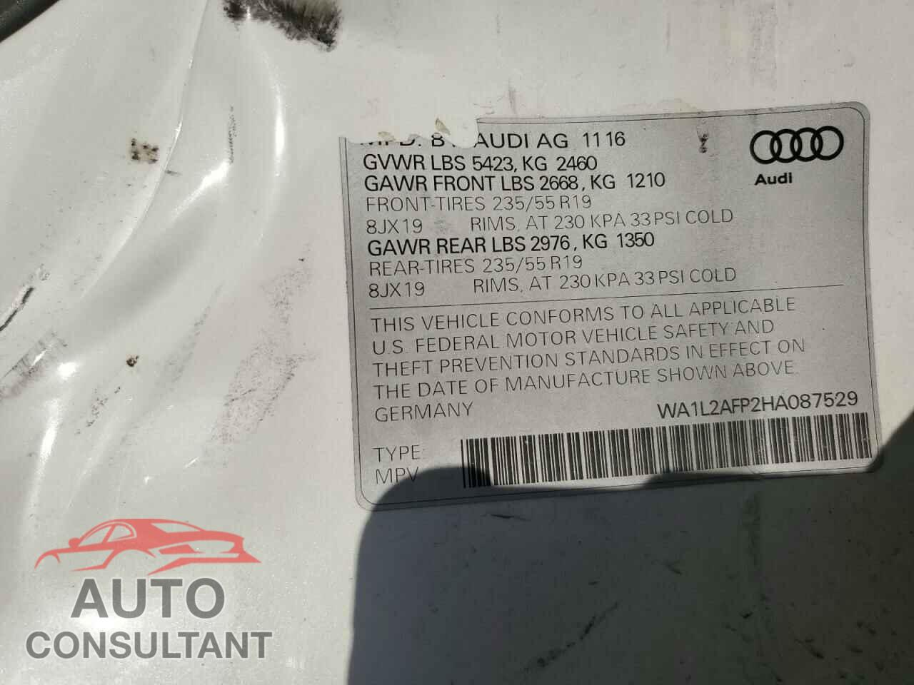 AUDI Q5 2017 - WA1L2AFP2HA087529