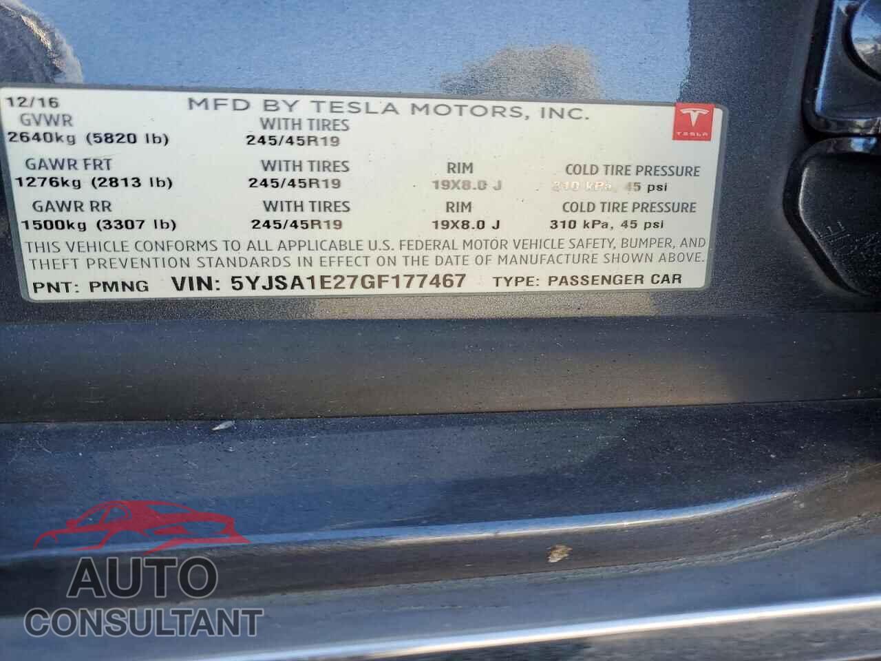 TESLA MODEL S 2016 - 5YJSA1E27GF177467