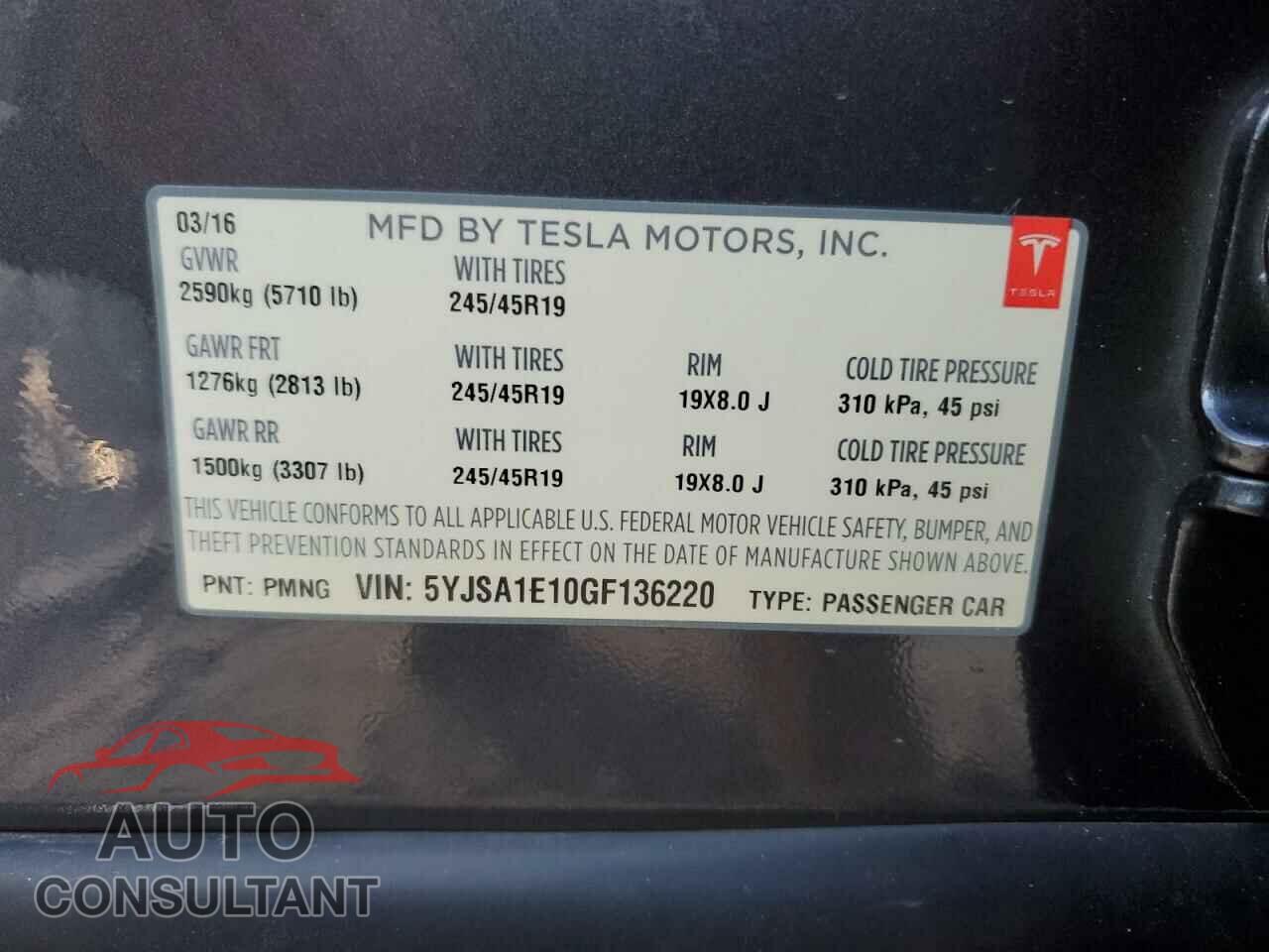 TESLA MODEL S 2016 - 5YJSA1E10GF136220