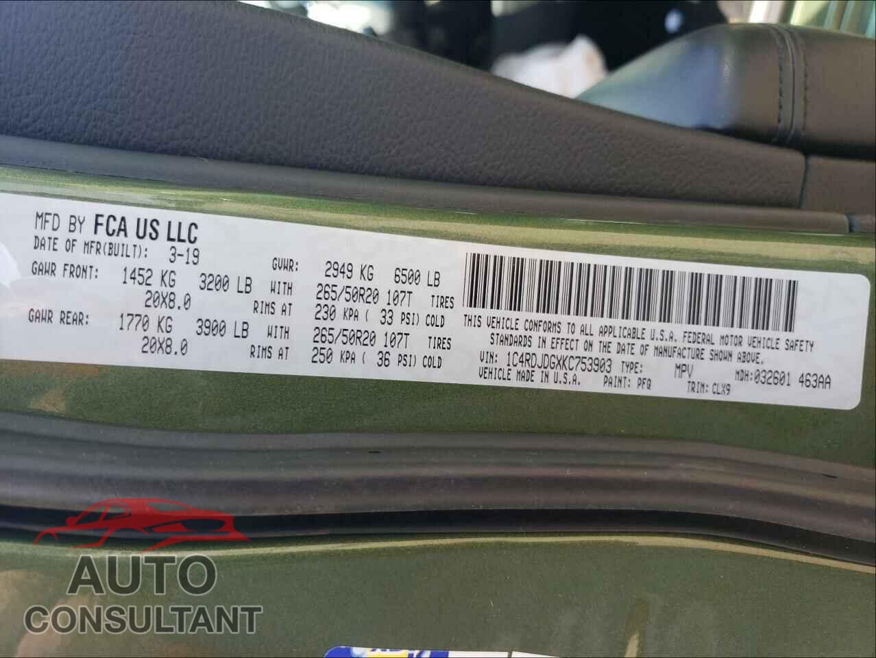 DODGE DURANGO 2019 - 1C4RDJDGXKC753903