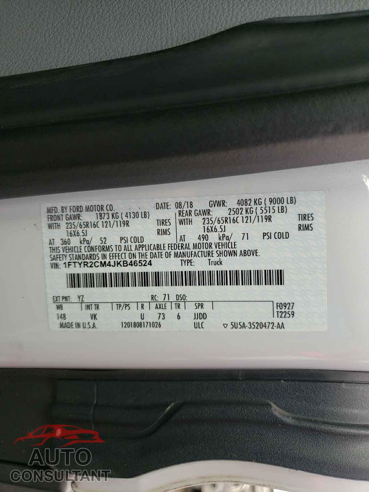 FORD TRANSIT CO 2018 - 1FTYR2CM4JKB46524