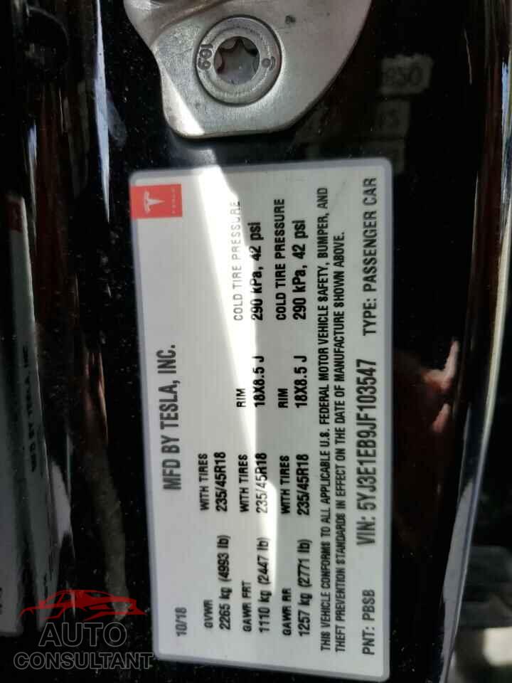 TESLA MODEL 3 2018 - 5YJ3E1EB9JF103547