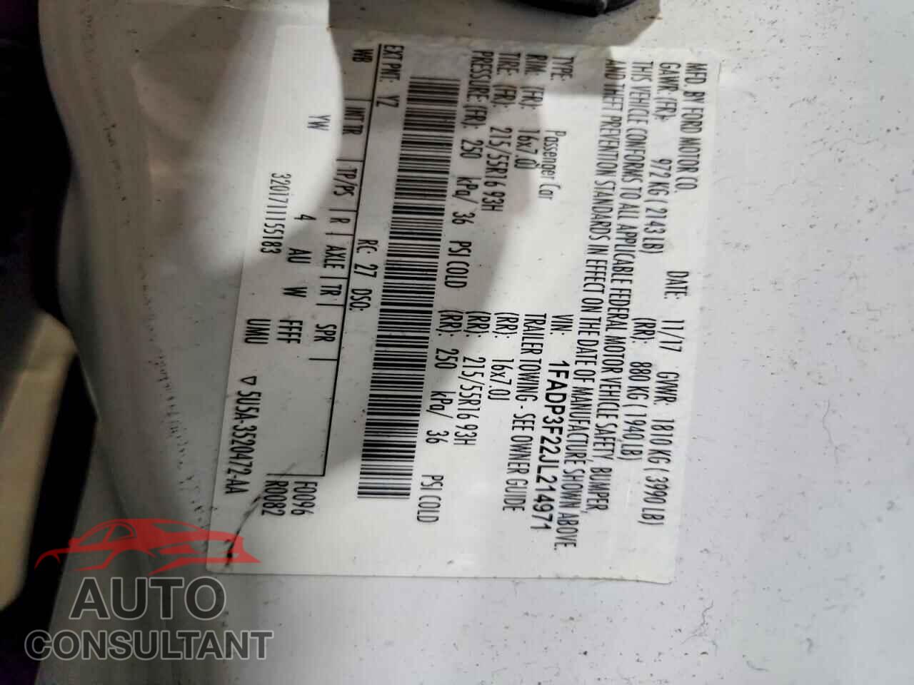 FORD FOCUS 2018 - 1FADP3F22JL214971
