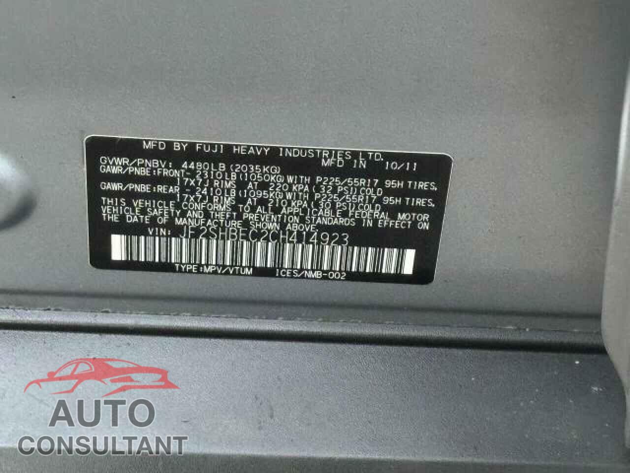 SUBARU FORESTER 2012 - JF2SHBEC2CH414923