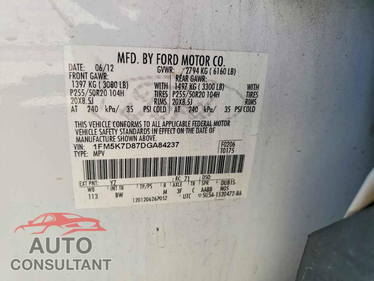 FORD EXPLORER 2013 - 1FM5K7D87DGA84237