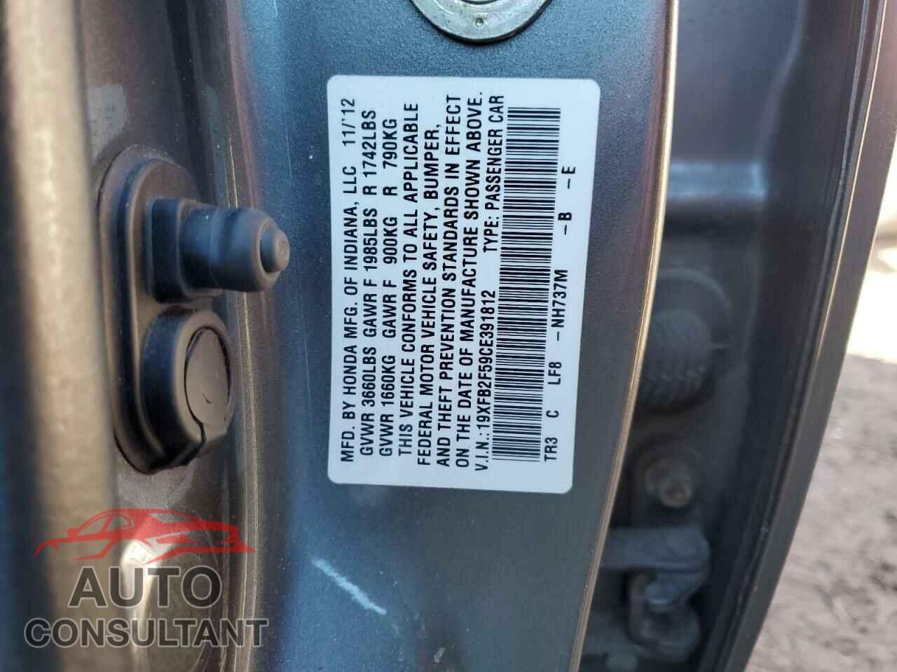 HONDA CIVIC 2012 - 19XFB2F59CE391812