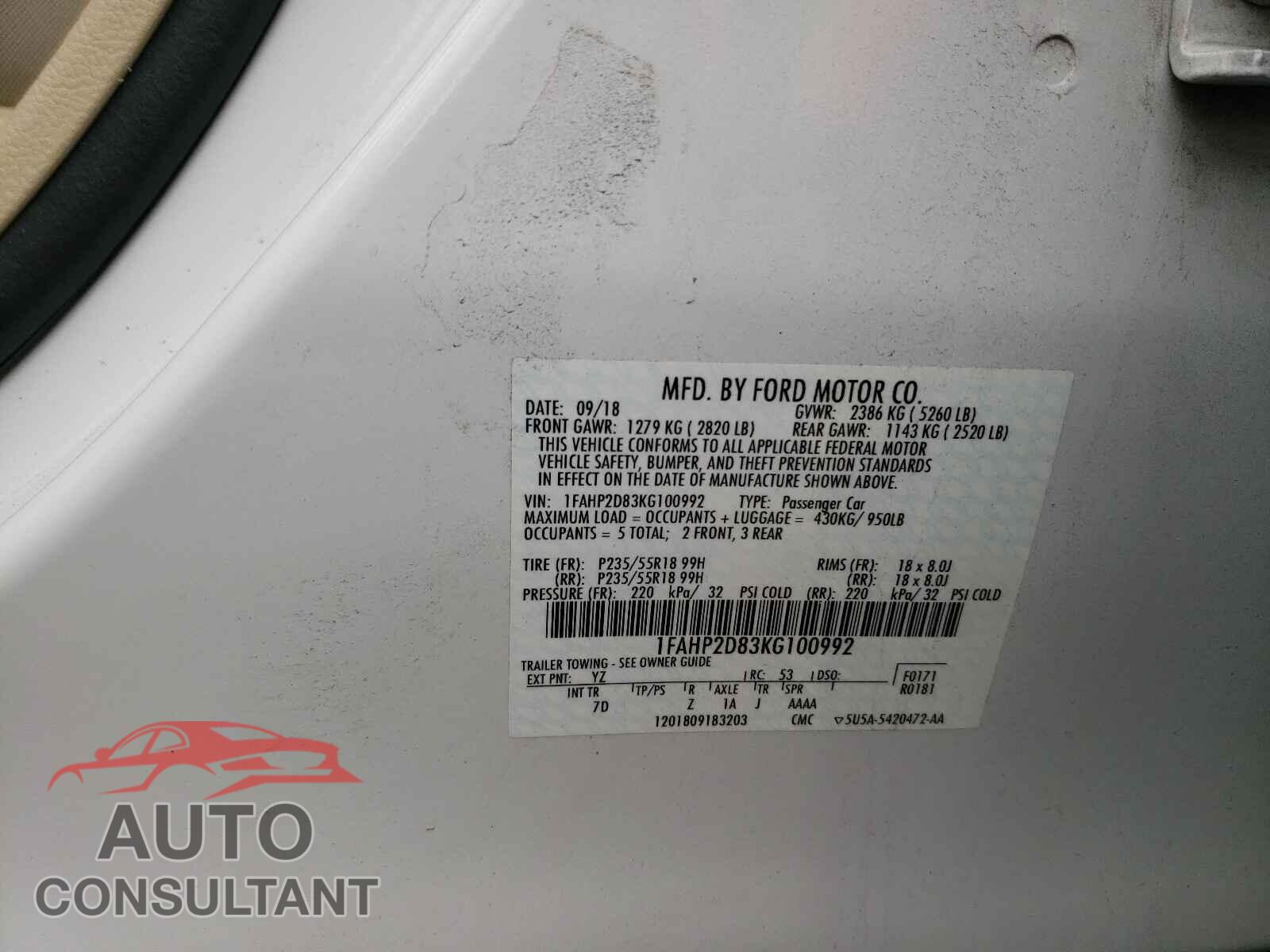 FORD TAURUS 2019 - 1FAHP2D83KG100992