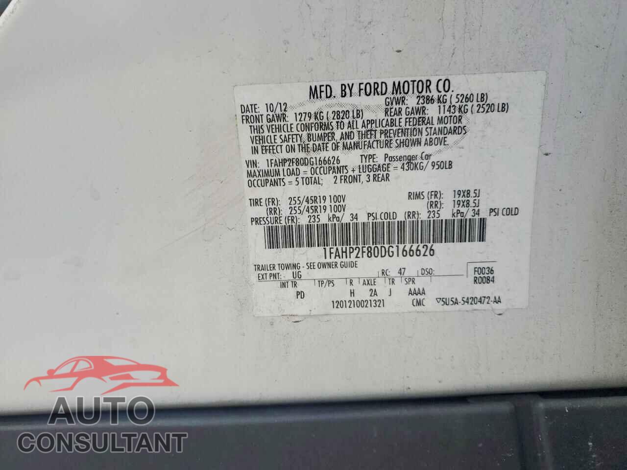 FORD TAURUS 2013 - 1FAHP2F80DG166626