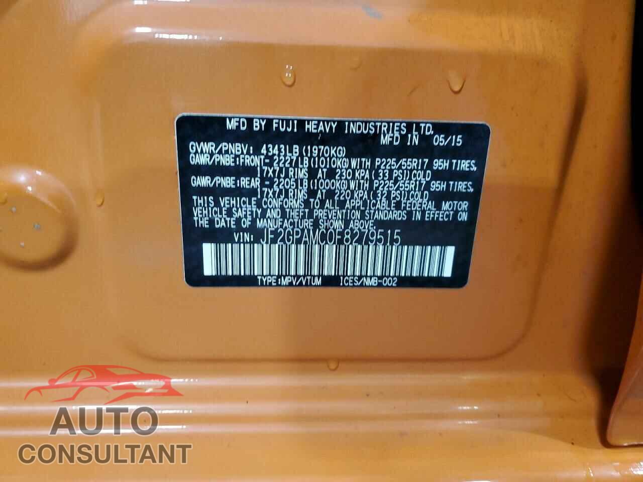 SUBARU XV 2015 - JF2GPAMC0F8279515