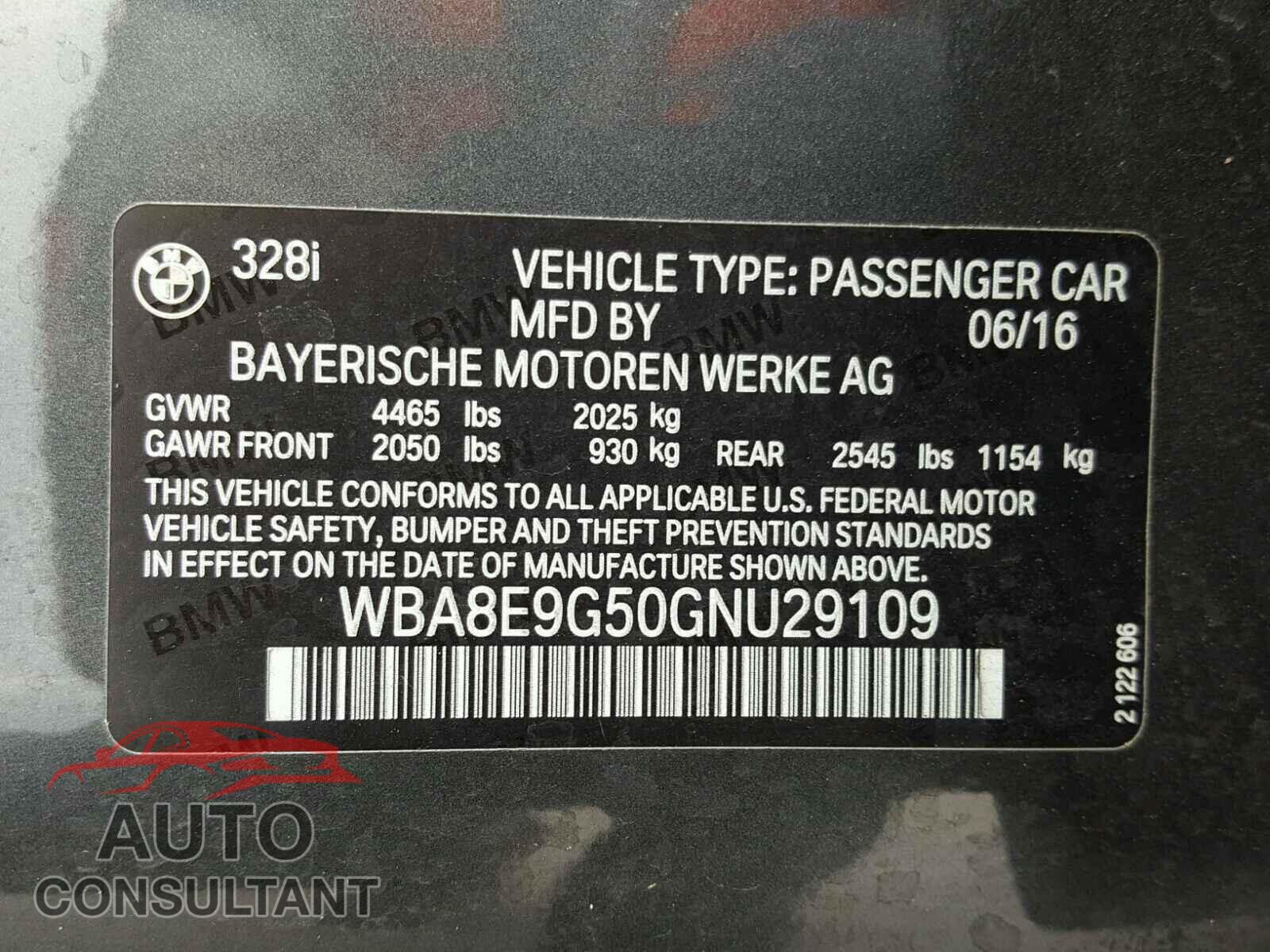 BMW 3 SERIES 2016 - WBA8E9G50GNU29109