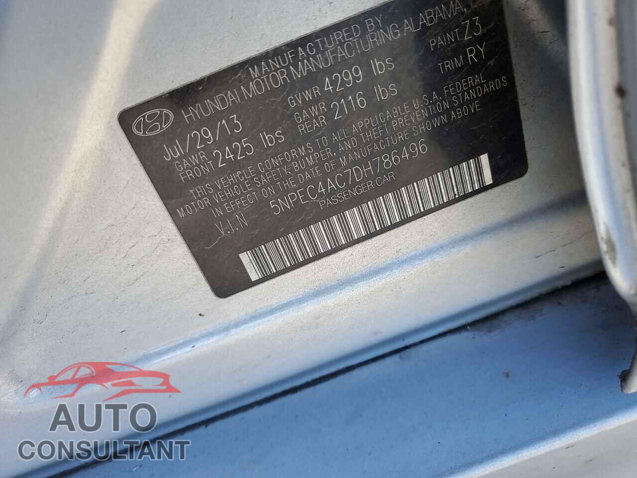 HYUNDAI SONATA 2013 - 5NPEC4AC7DH786496