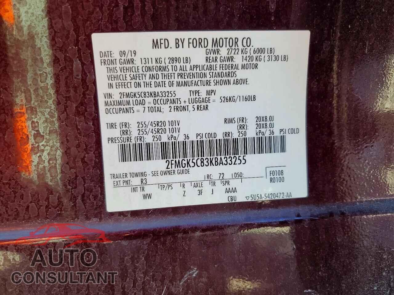 FORD FLEX 2019 - 2FMGK5C83KBA33255