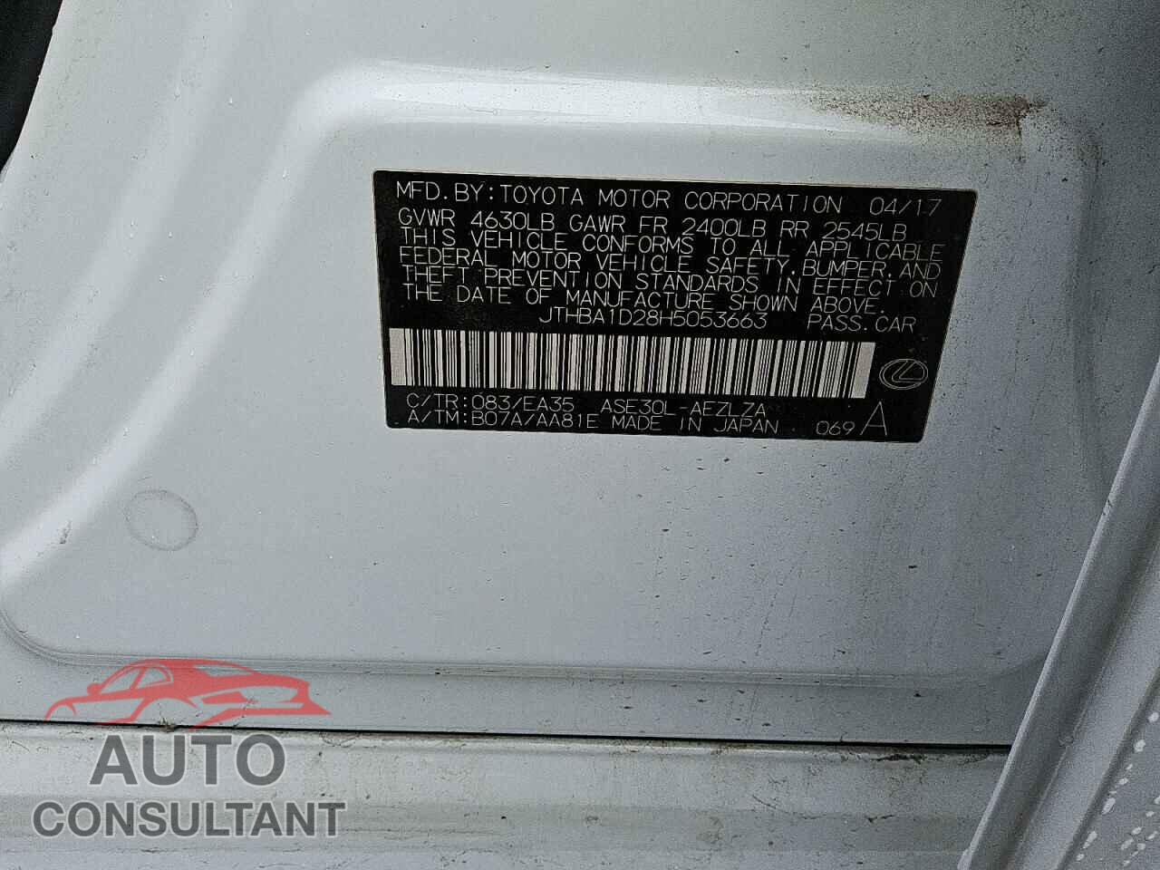LEXUS IS 2017 - JTHBA1D28H5053663
