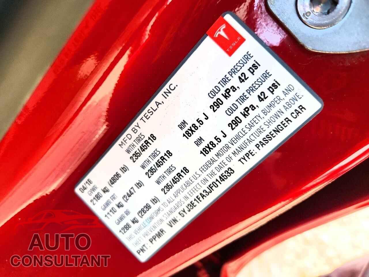 TESLA MODEL 3 2018 - 5YJ3E1EA3JF014533