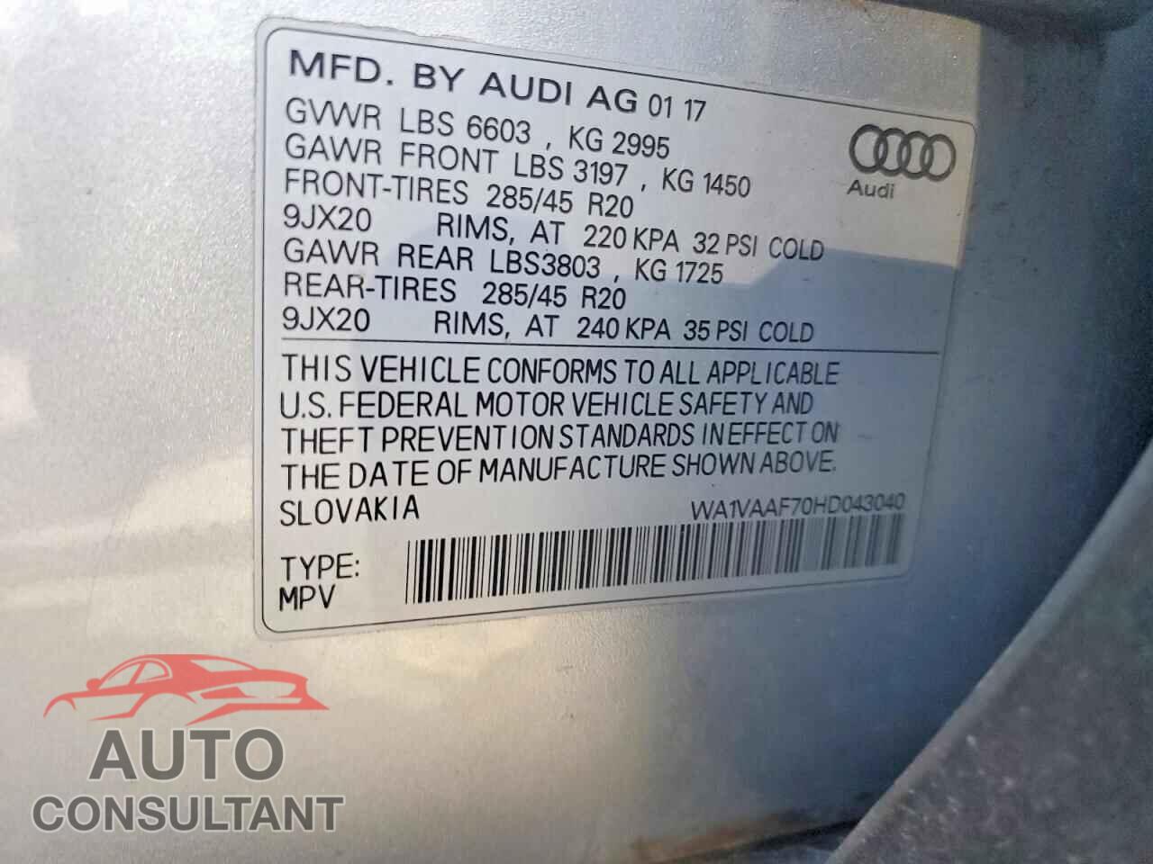 AUDI Q7 2017 - WA1VAAF70HD043040