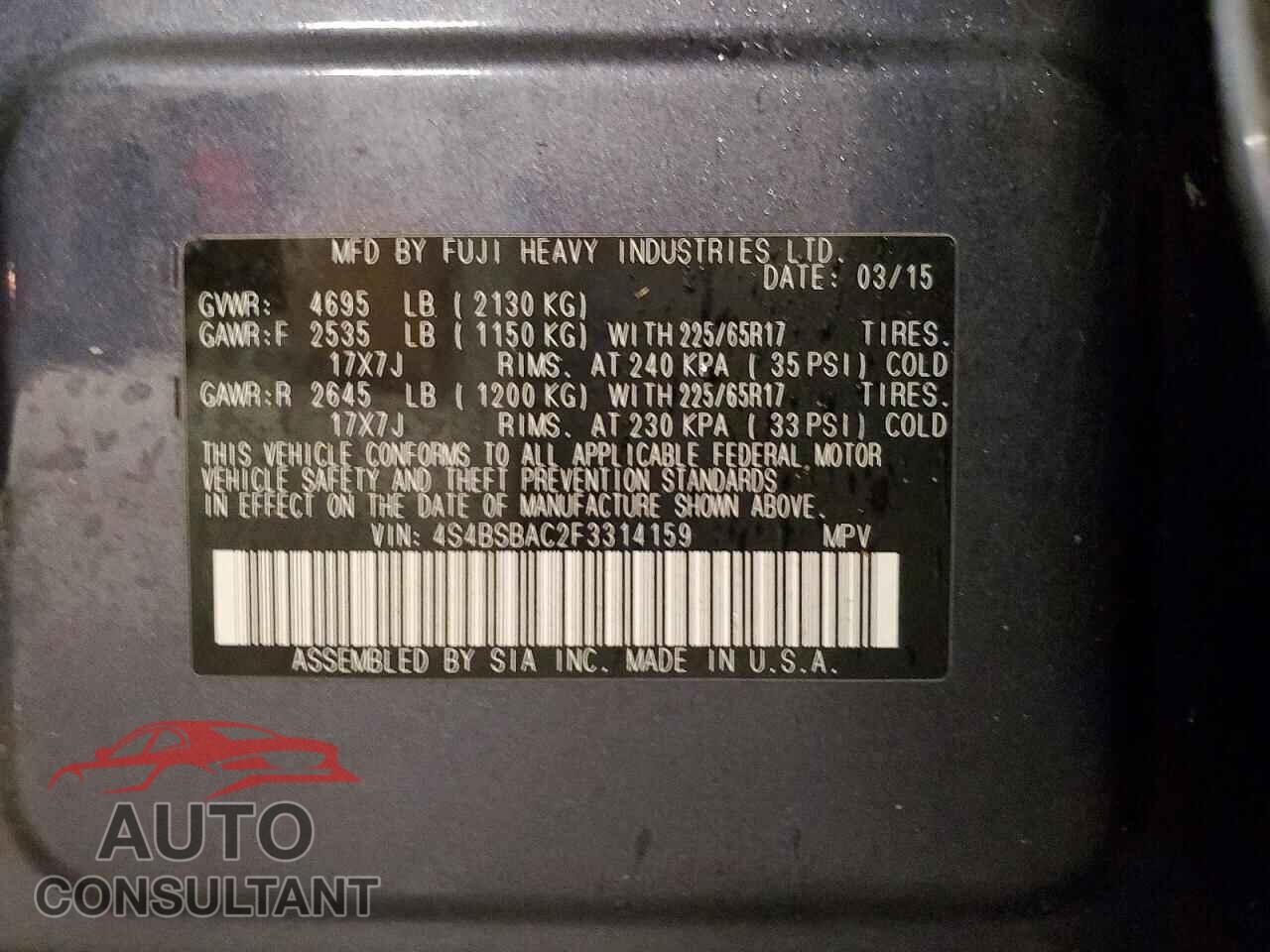 SUBARU OUTBACK 2015 - 4S4BSBAC2F3314159