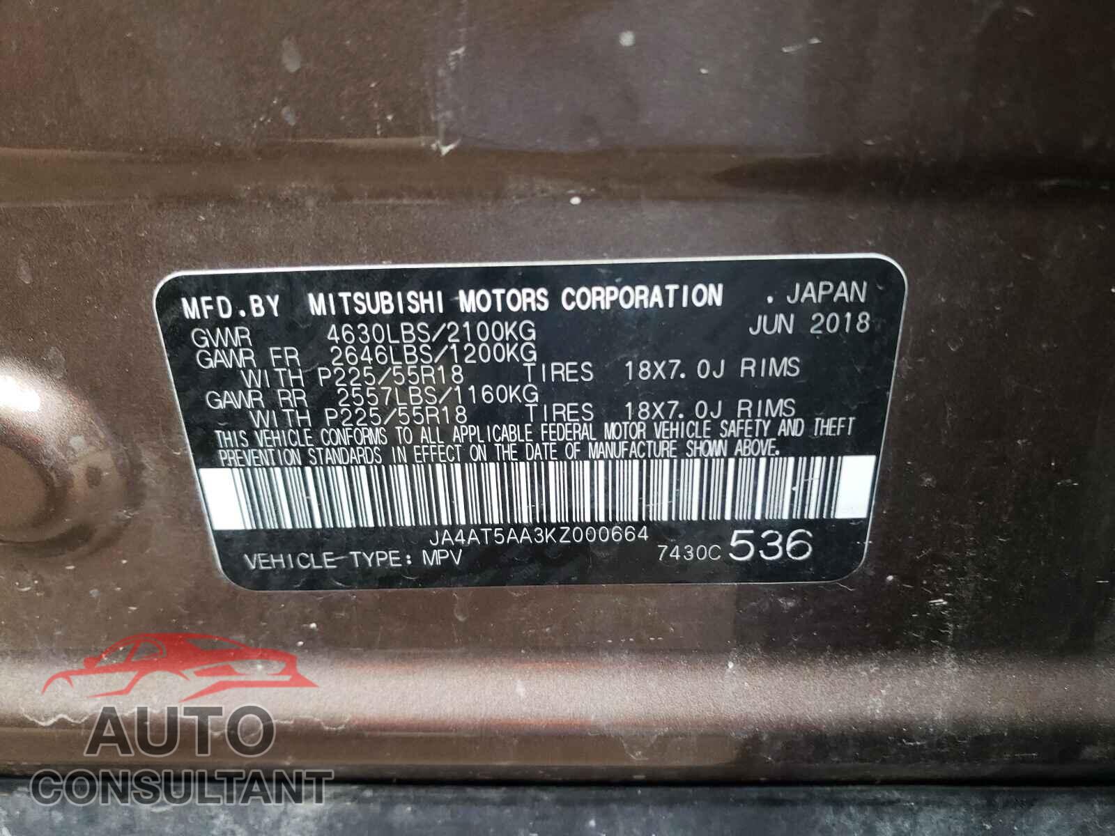 MITSUBISHI ECLIPSE 2019 - JA4AT5AA3KZ000664