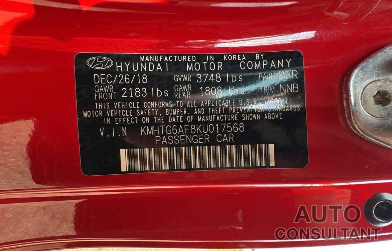 HYUNDAI VELOSTER 2019 - KMHTG6AF8KU017568
