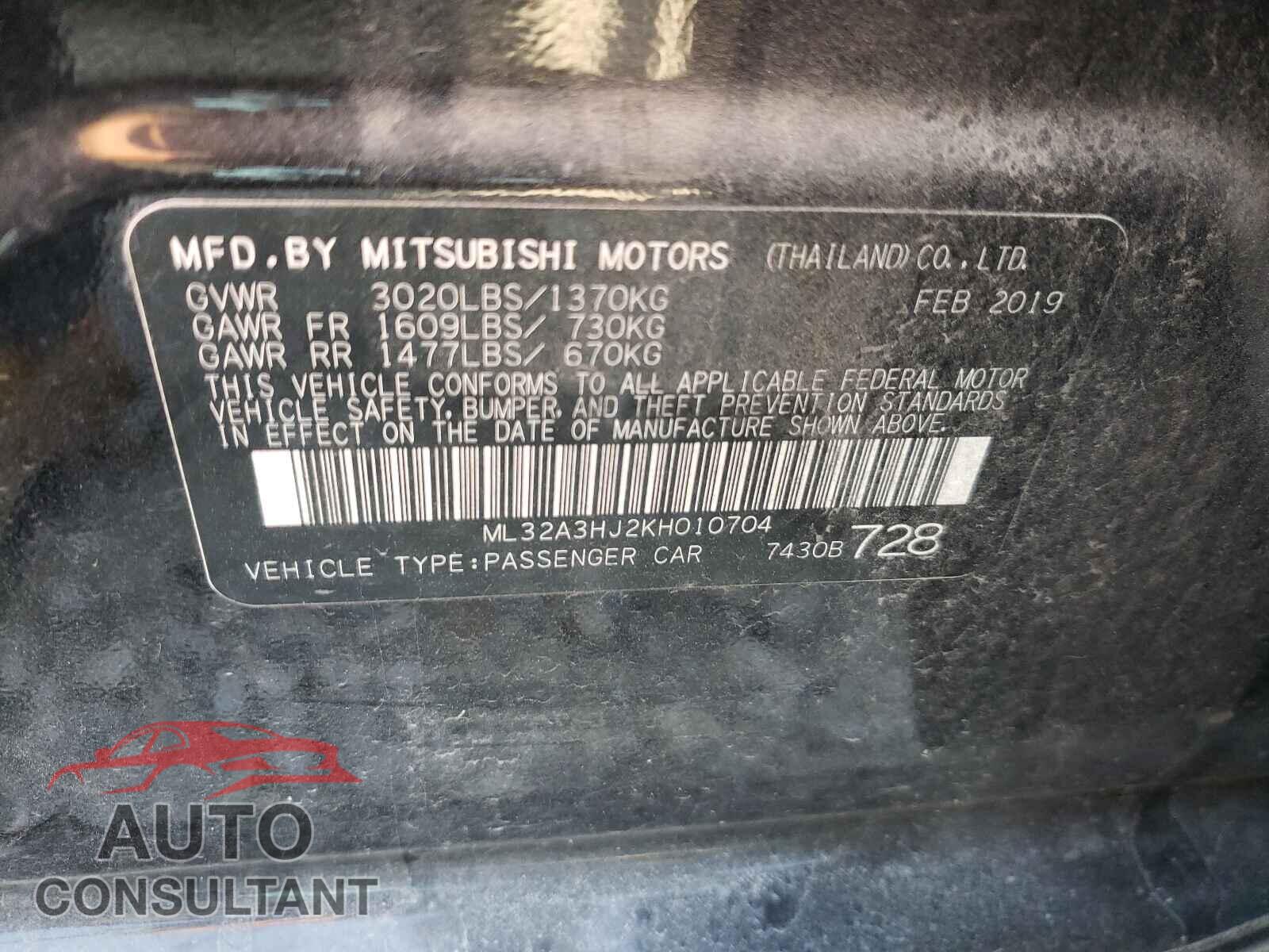 MITSUBISHI MIRAGE 2019 - ML32A3HJ2KH010704