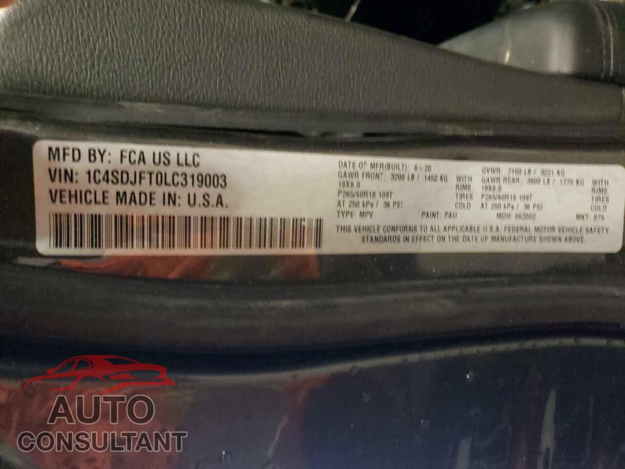 DODGE DURANGO 2020 - 1C4SDJFT0LC319003