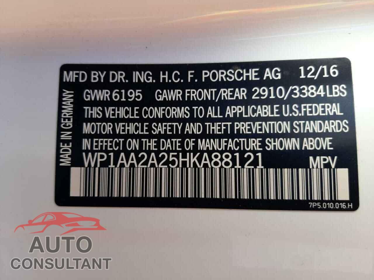 PORSCHE CAYENNE 2017 - WP1AA2A25HKA88121