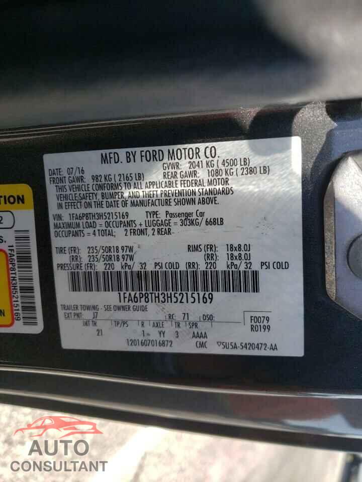 FORD MUSTANG 2017 - 1FA6P8TH3H5215169