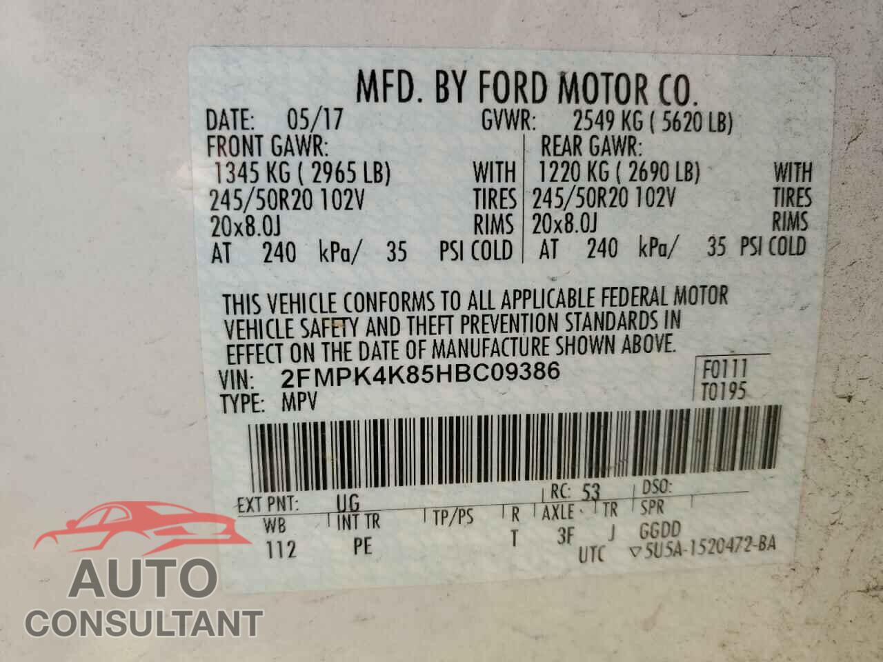 FORD EDGE 2017 - 2FMPK4K85HBC09386