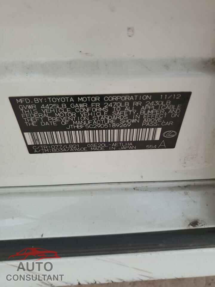 LEXUS IS 2013 - JTHBF5C29D5189269