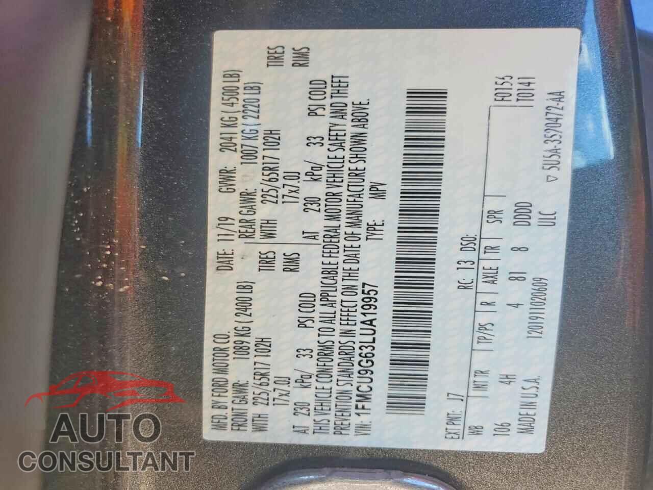 FORD ESCAPE 2020 - 1FMCU9G63LUA19957