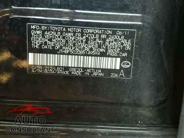 LEXUS IS250 2011 - JTHBF5C20B5149594