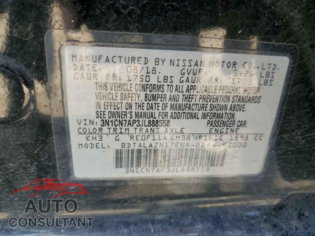 NISSAN VERSA 2018 - 3N1CN7AP3JL888558