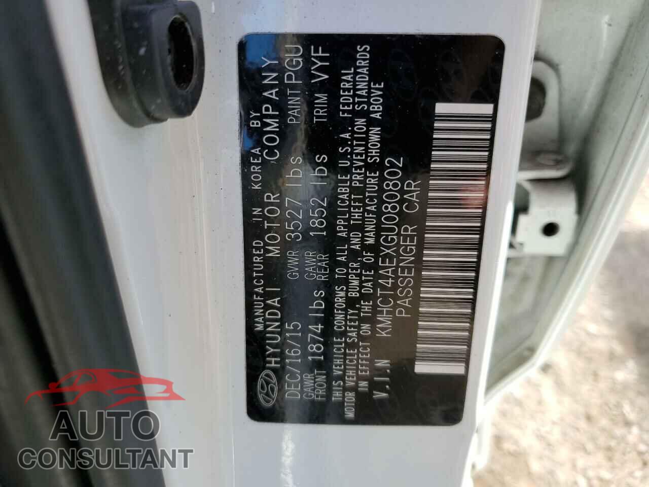 HYUNDAI ACCENT 2016 - KMHCT4AEXGU080802