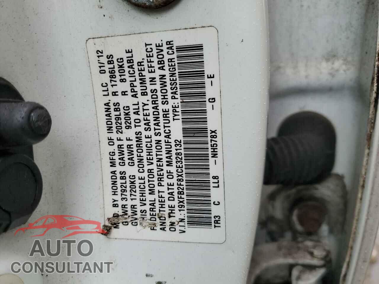 HONDA CIVIC 2012 - 19XFB2F8XCE328132