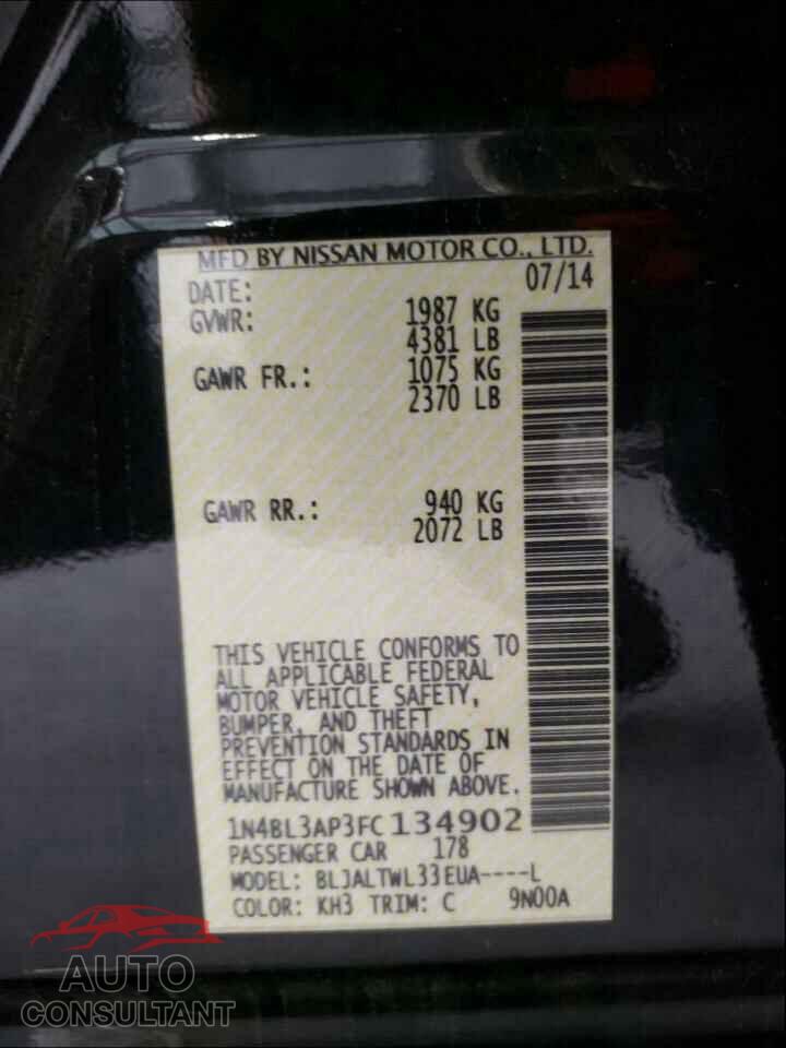 NISSAN ALTIMA 2015 - 1N4BL3AP3FC134902