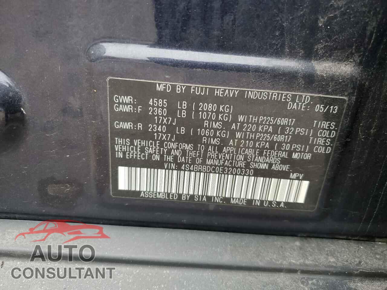 SUBARU OUTBACK 2014 - 4S4BRBDC0E3200330