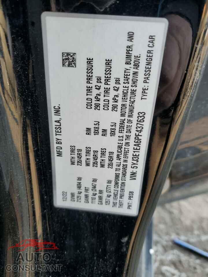 TESLA MODEL 3 2023 - 5YJ3E1EA6PF437633
