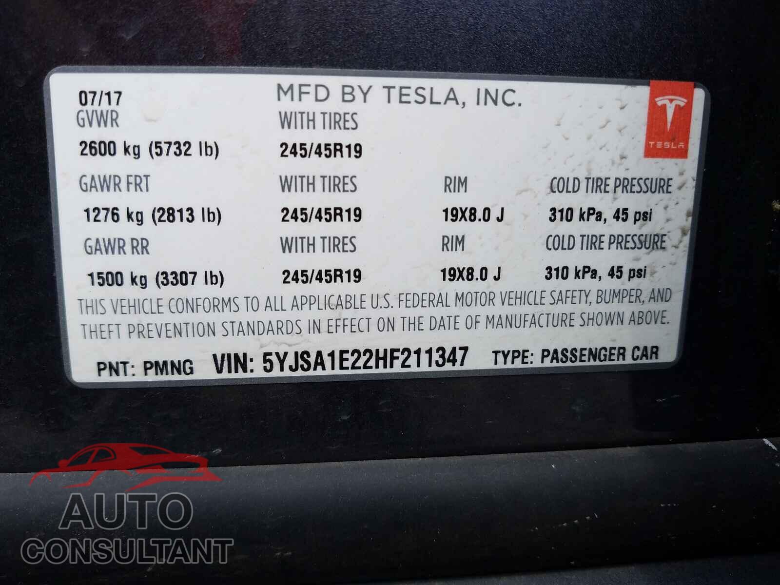 TESLA MODEL S 2017 - 5YJSA1E22HF211347