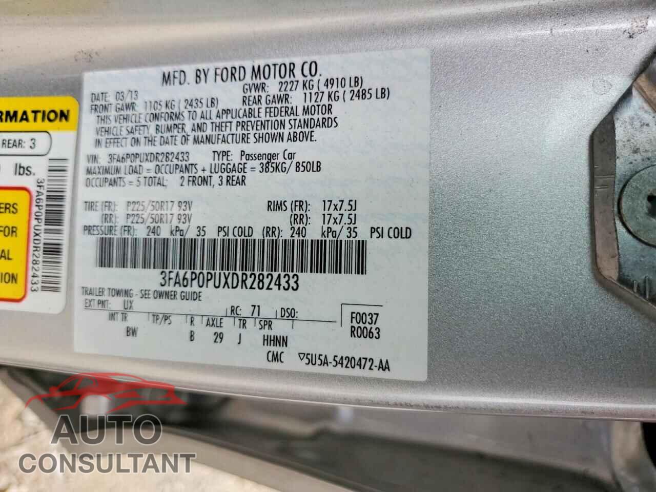 FORD FUSION 2013 - 3FA6P0PUXDR282433