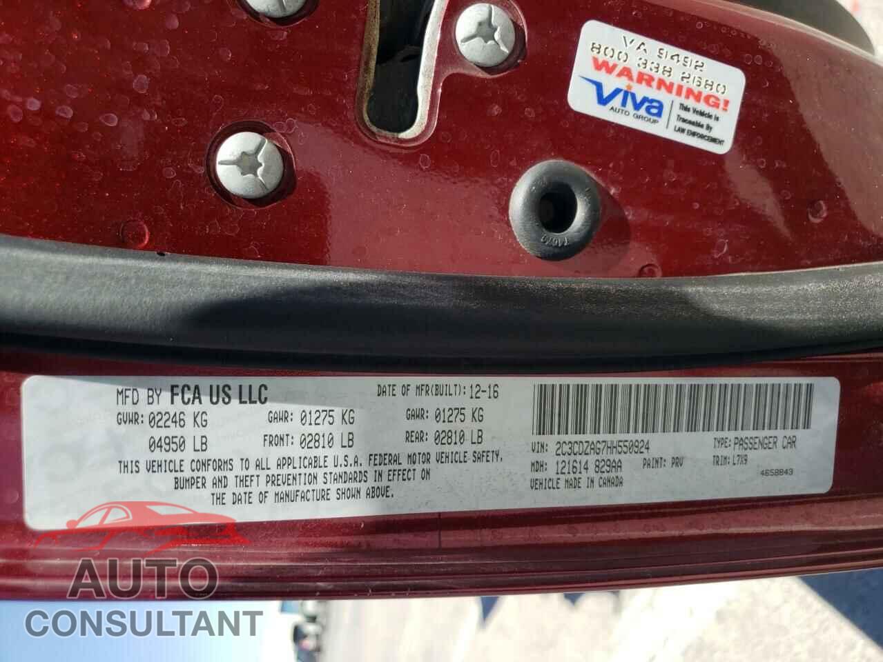 DODGE CHALLENGER 2017 - 2C3CDZAG7HH550924