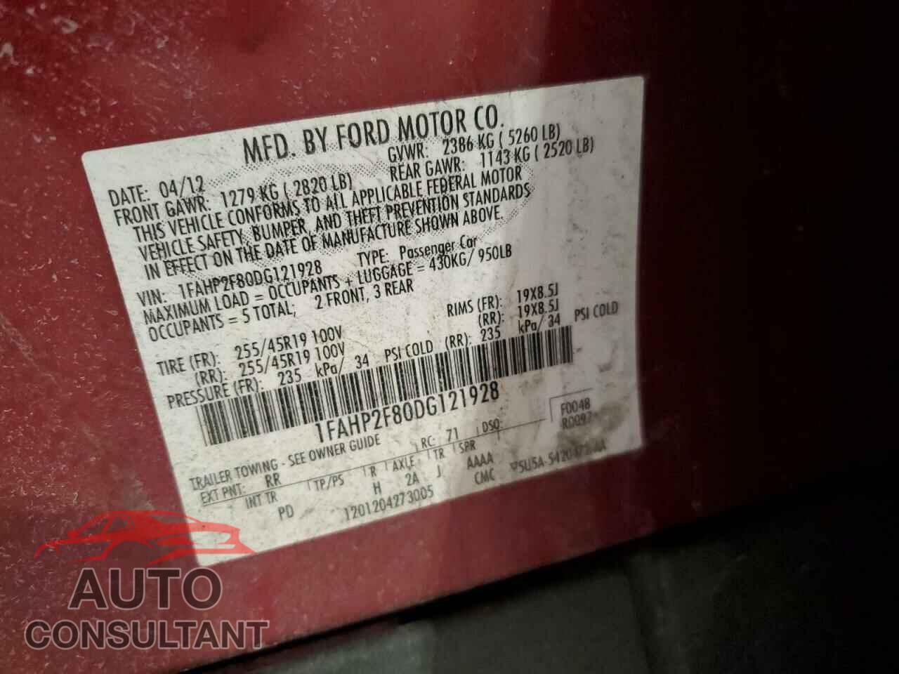 FORD TAURUS 2013 - 1FAHP2F80DG121928