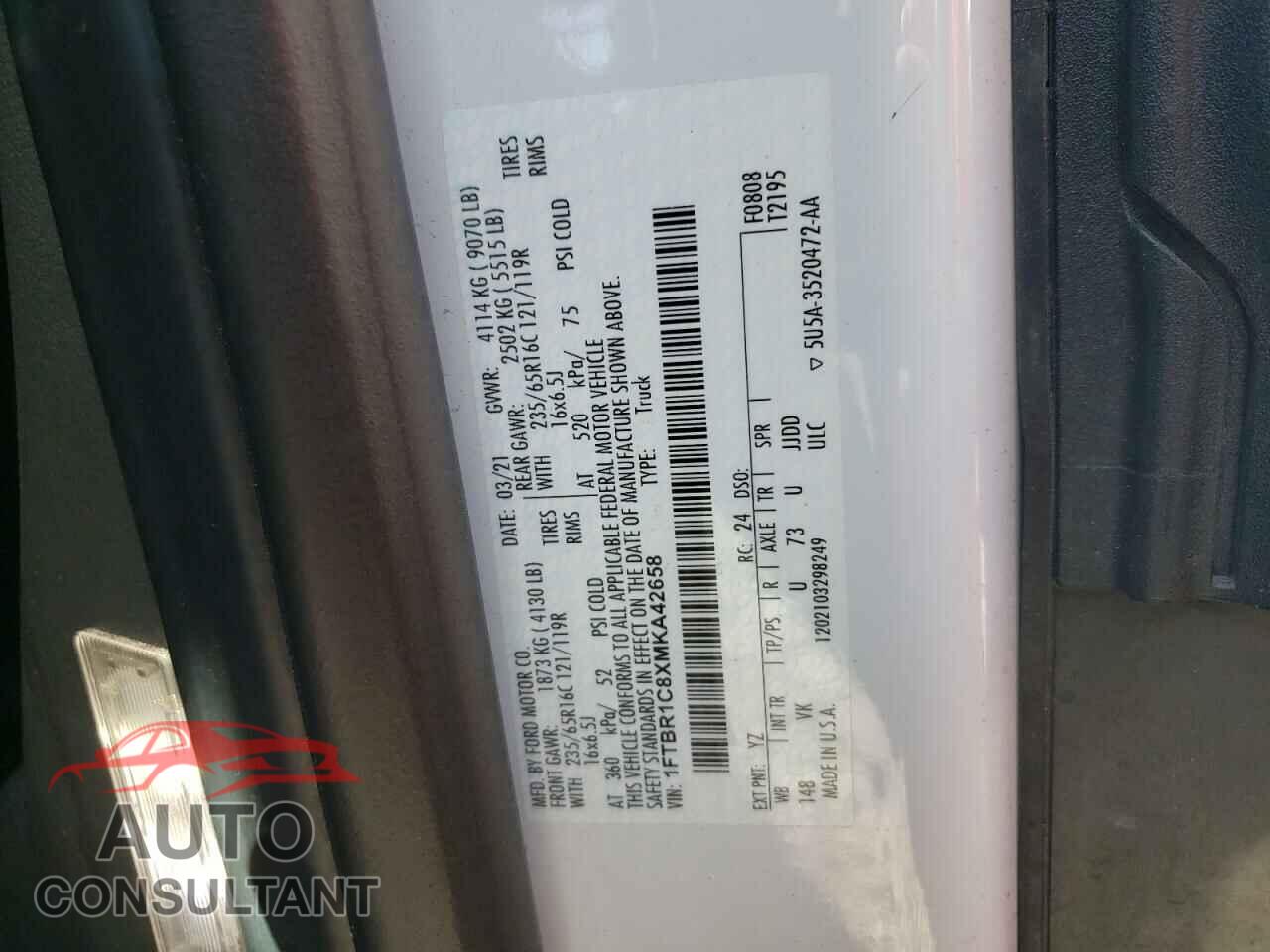FORD TRANSIT 2021 - 1FTBR1C8XMKA42658