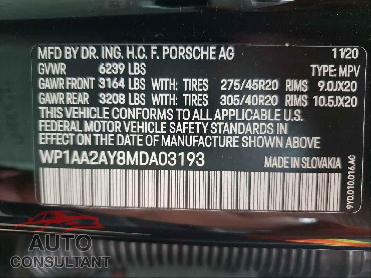 PORSCHE CAYENNE 2021 - WP1AA2AY8MDA03193