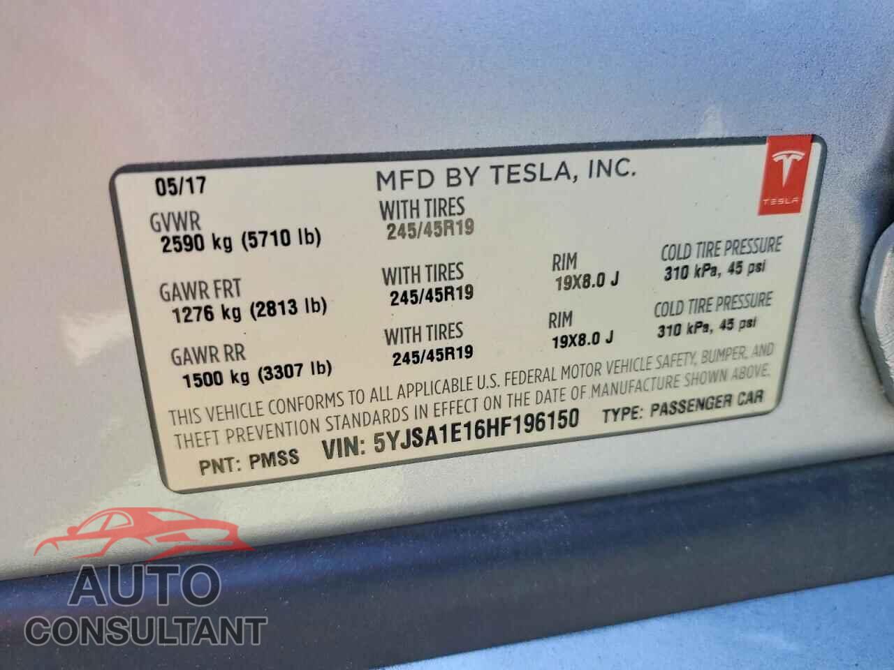 TESLA MODEL S 2017 - 5YJSA1E16HF196150