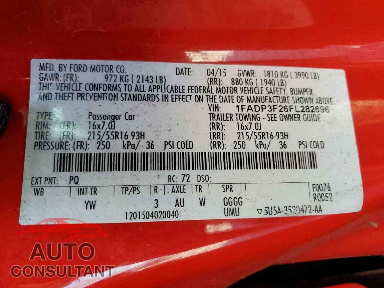 FORD FOCUS 2015 - 1FADP3F26FL282696