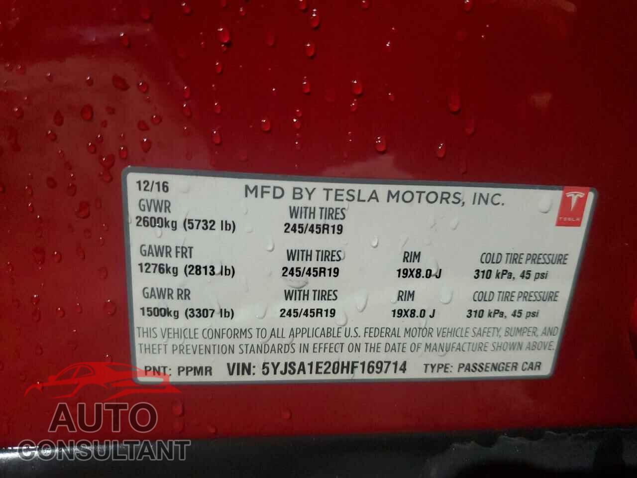 TESLA MODEL S 2017 - 5YJSA1E20HF169714