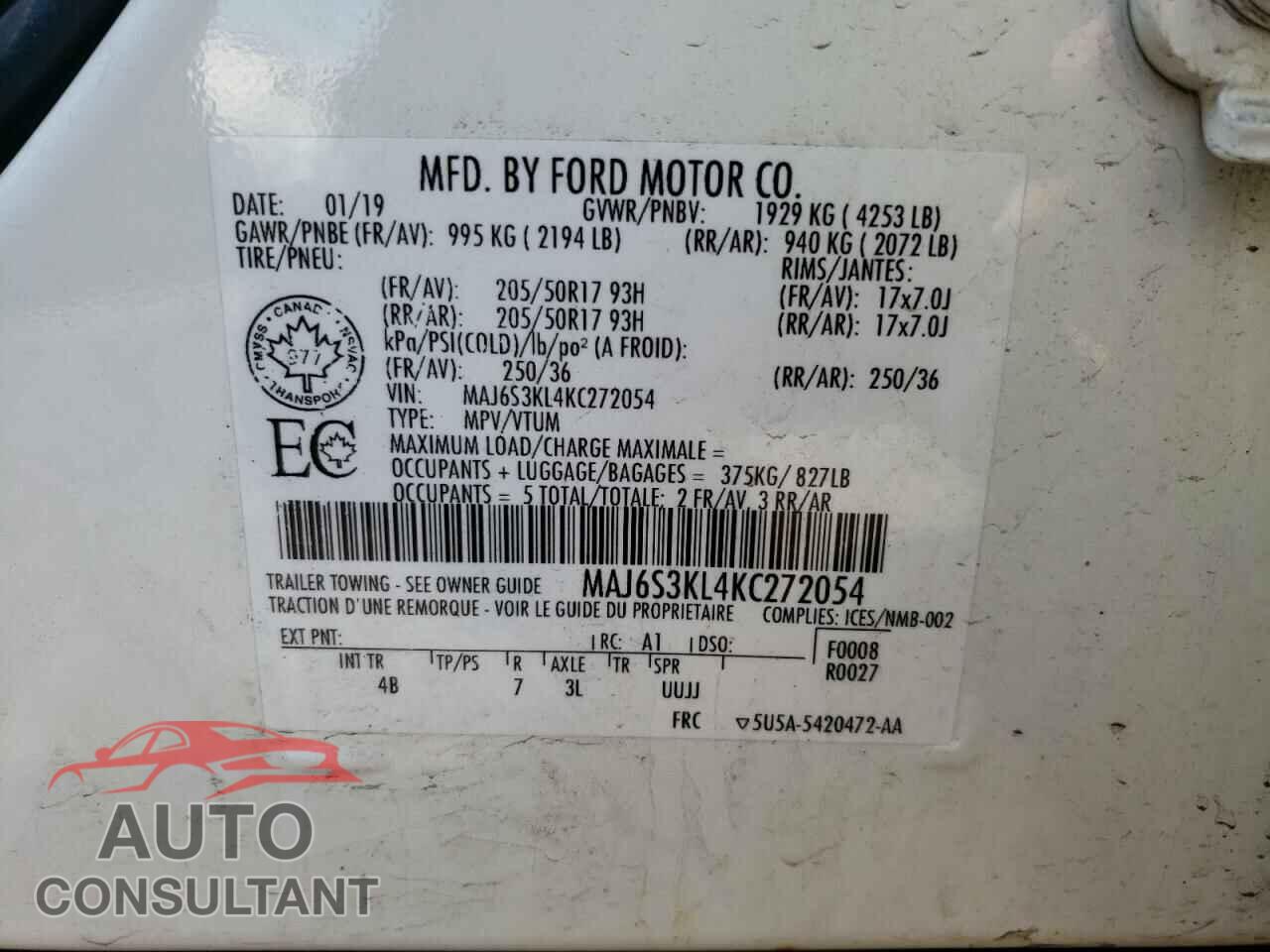 FORD ECOSPORT 2019 - MAJ6S3KL4KC272054